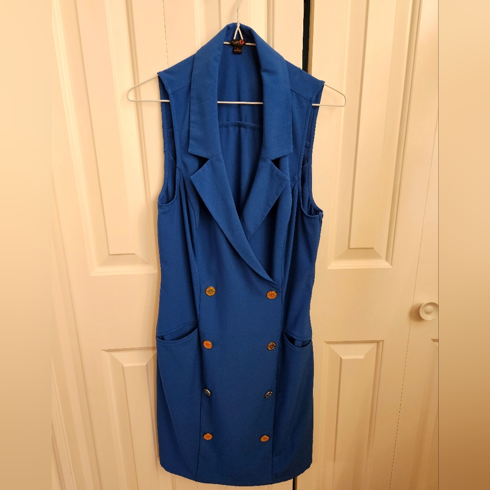 G By Guess Royal Blue Sleeveless Double-Breasted Dress